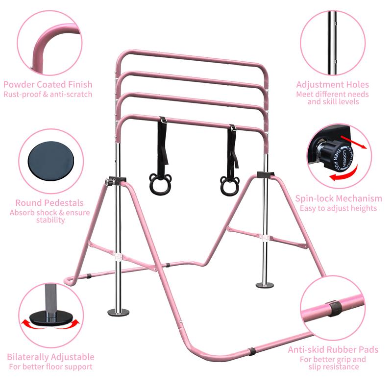 Multi-Functional Adjustable Height Children's Horizontal Gymnastic Bar With Bear Rings