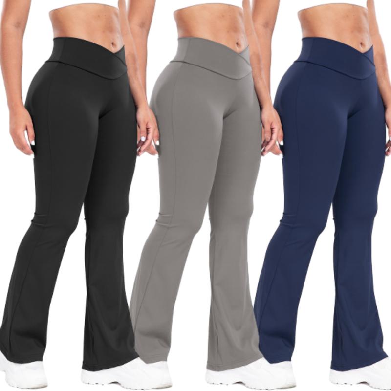 Arsoxy Women Flare Leggings Crossover Yoga Pants Tummy Control High-Waisted Wide Leg Workout Flared Pants