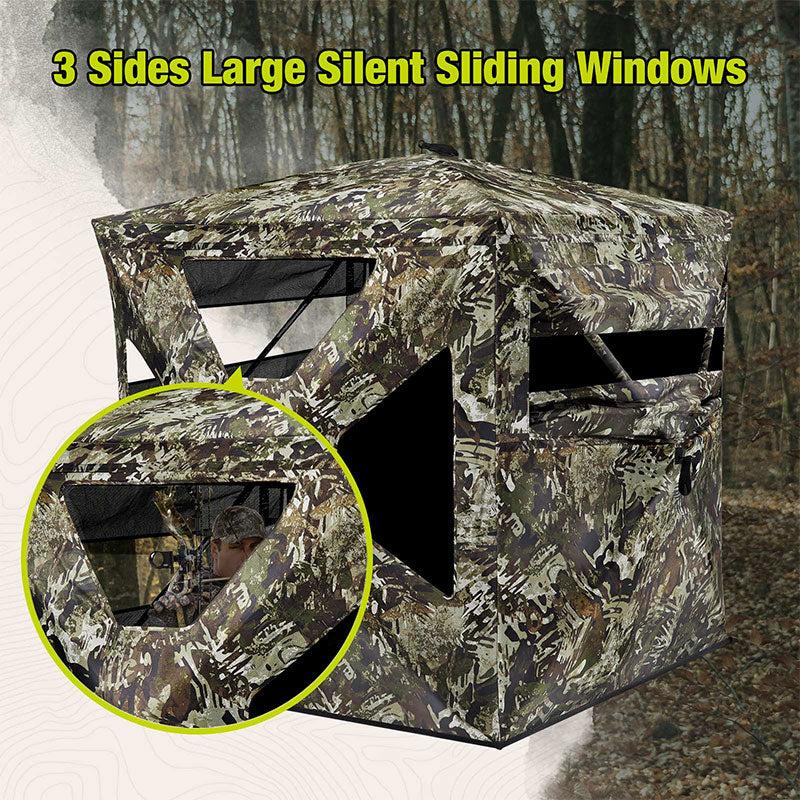 TideWe See Through Ground Blinds With Sliding Windows for Deer Hunting 2-3 Person Hunting Tent