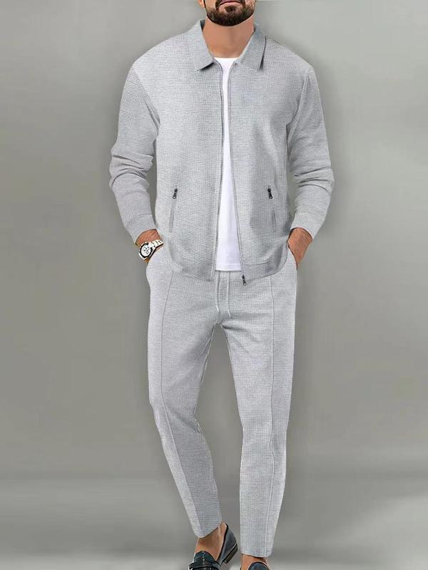 Sporty Two-piece Set Men's Plain Zip Up Jacket & Drawstring Waist Pants Tracksuit Set, Sports Long Sleeve Collared Outerwear & Pocket Elastic Waist Trousers, Men's Sportswear for Gym Workout Running 9 Clothes, Fall Clothes 2024 90s Clothes, Fall Outfits