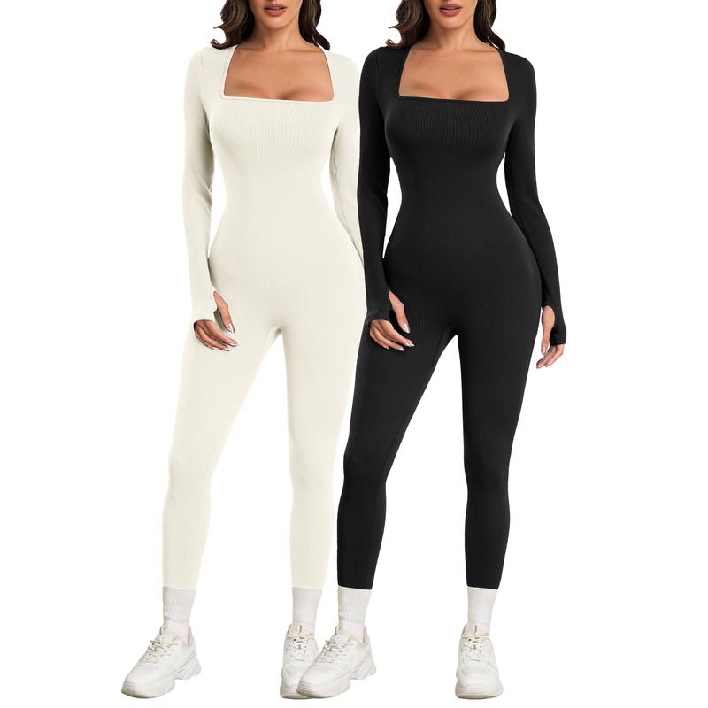 Women Yoga Jumpsuits Workout Ribbed Long Sleeve Sport Jumpsuits