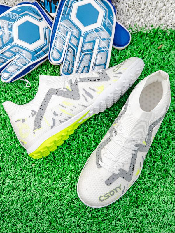 Men's Letter Pattern Lace Up Soccer Shoes, Breathable Comfortable High Top Football Shoes, Football Cleats for All Seasons