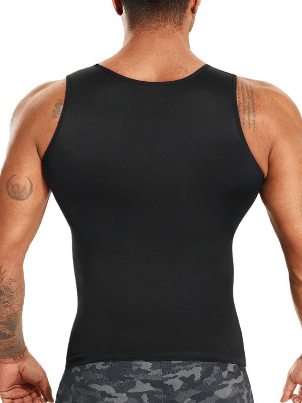 Men's Solid Compression Shapewear Tank Top, Breathable Comfortable Slimming Vest, Compression Shirt, Tummy Control Clothes for Men, Men Shapewear Top for All Seasons, Back To School Wear, Mens Clothing