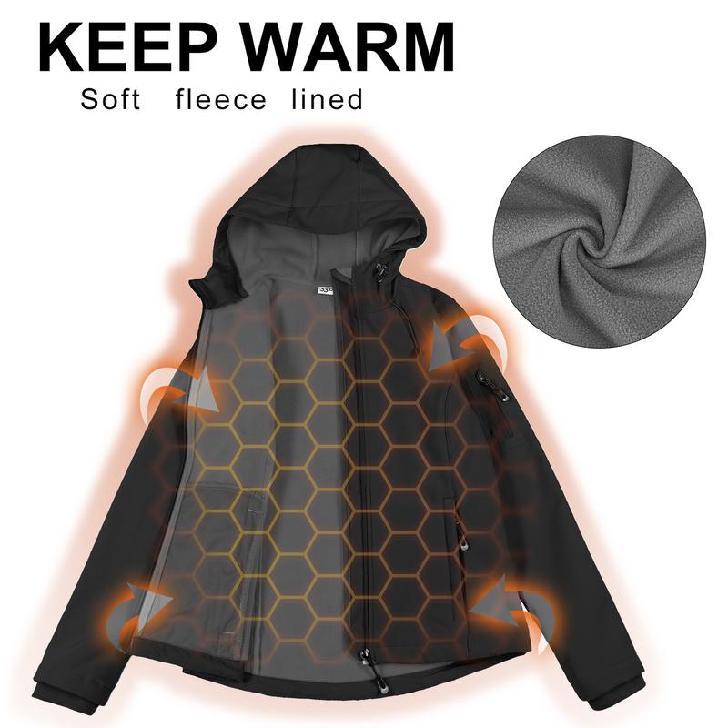 33,000ft Women's Softshell Jacket, Fleece Lined Warm Jacket Light Hooded Windproof Coat for Outdoor Hiking