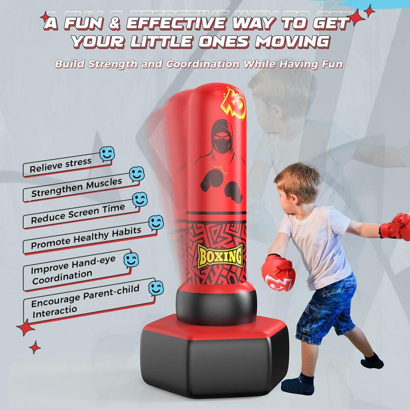 ODOSOLA 67'' Inflatable Punching Bag Freestanding for Kids Aged 3-12 – Heavy Duty Boxing Set for Karate & Taekwondo, Stable Boxing Bag Active Kids Toy, Christmas Birthday Gift for Boys and Girls, Red