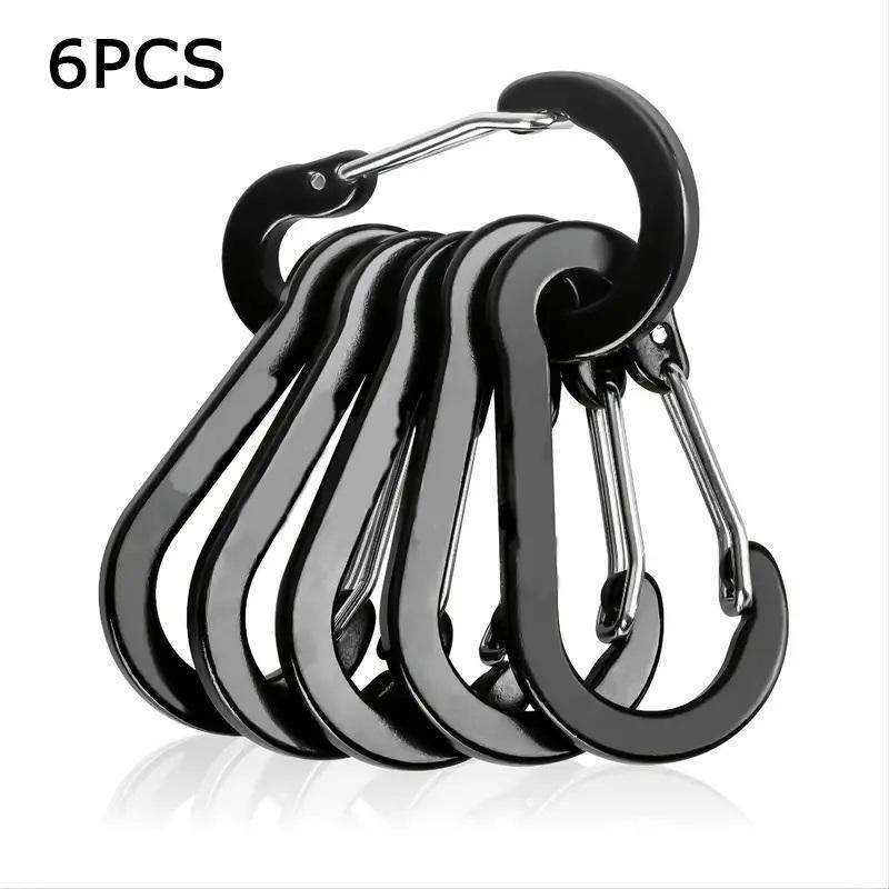 Outdoor Camping Carabiner for Music Festival, 6 Counts Portable Mountaineering Buckle, Multifunctional Carabiner Clip for Climbing Fishing Hiking, Solocamping, Bikepacking, Glamping