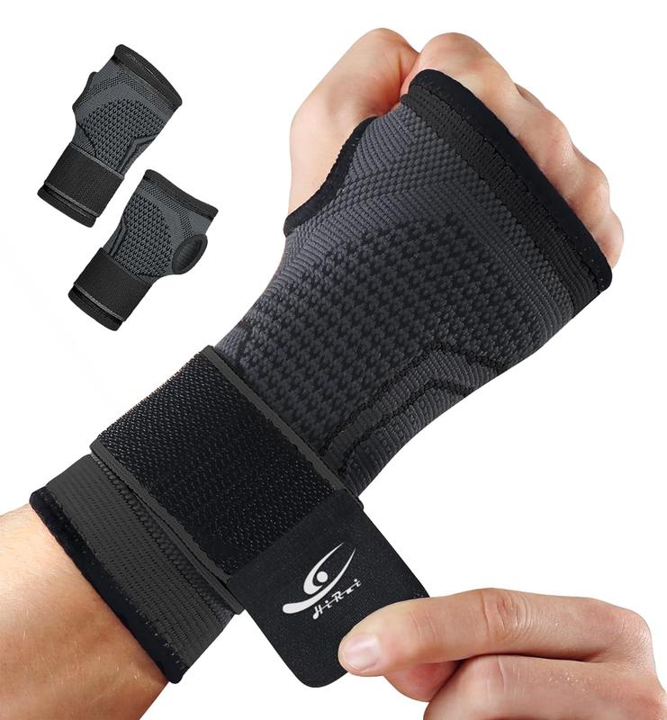 2-Pack Wrist Brace Wrist Wraps, Hand Compression Sleeves with Wrist Straps Support for Fitness Weightlifting MTB Tendonitis Carpal Tunnel Arthritis Pain Relief (Black, Large)