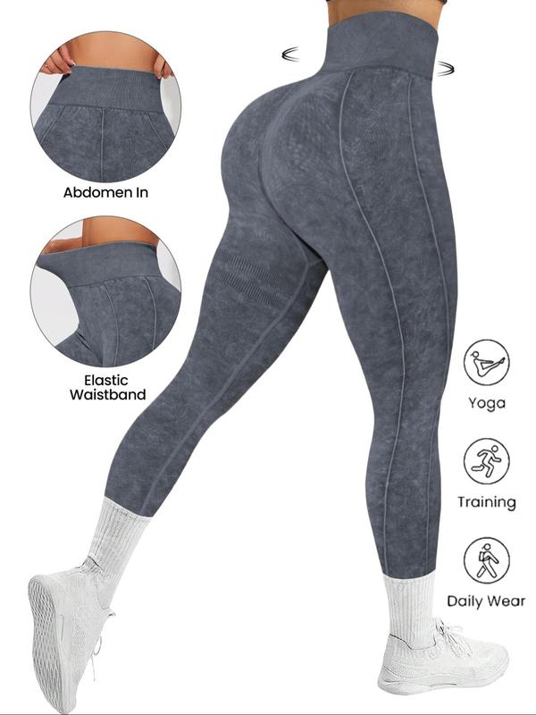 Women's Washed High Waist Sports Tummy Control Leggings, Comfy Breathable Top-stitching Yoga Pants, Leggings for Women, Ladies Fall Sportswear for Gym Workout Running, Gym Clothing, Fall Outfits 2024, Fall Outfits, Fallfreshness, Fall Sets