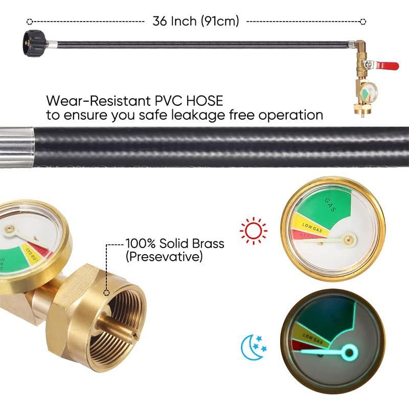 Propane Refill Adapter Hose, 350PSI High Pressure Camping Grill Adapter Connector with on-Off Control Valve, Pipe Fittings & Accessories