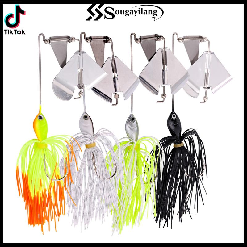 Sougayilang 4Pcs Fishing Lures Buzzbait Spinnerbait Jigs Lure for Bass Pike Fishing