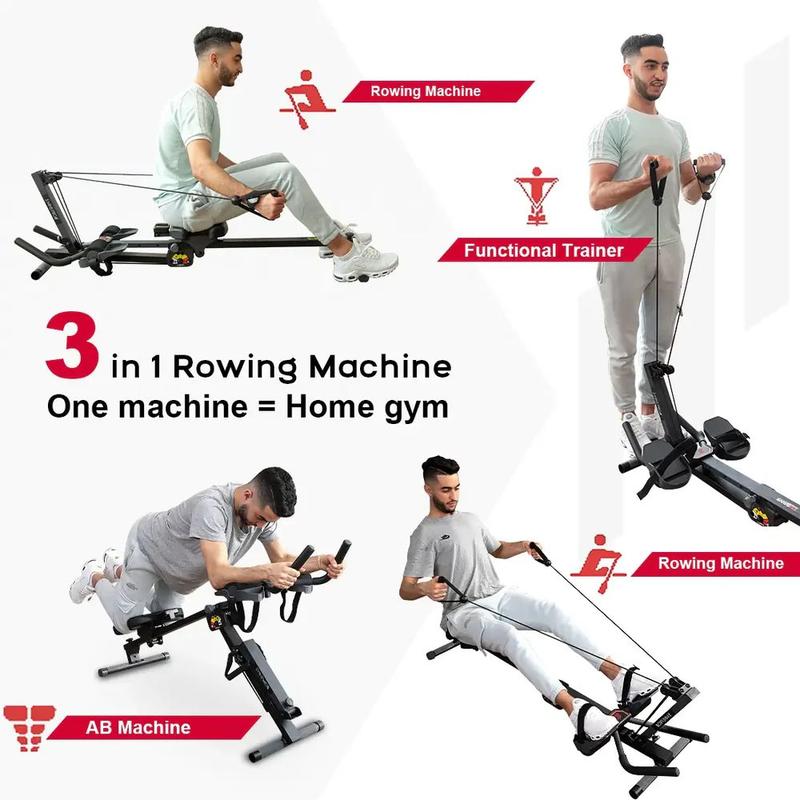 3 in 1 ab Machine, ab coaster workout Equipment combine rowing machine for Home Gym, Height Adjustable ab Trainer, Foldable Fitness Equipment.