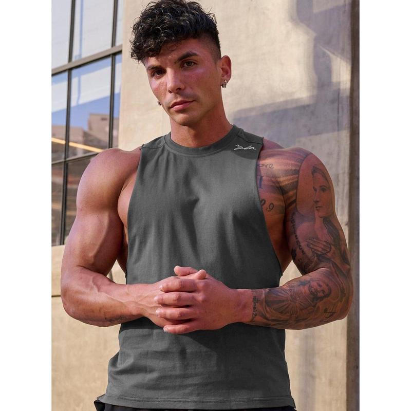 Youngla Men's Vest Cotton round Neck Printed Sleeveless T-shirt Muscle Sports Fitness Vest Top