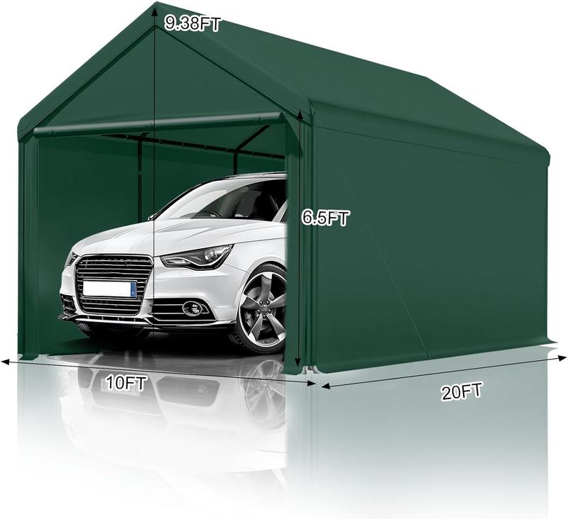 Carport, 10x20ft Heavy Duty Portable Garage, Car Port with Storage Shed, Car Canopy with Removable All-Season Tarp Sidewalls & Doors for Car, Truck, Boat, Party