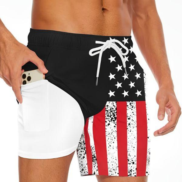 Mens Swim Trunks with Compression Liner Stretch Beach Shorts Quick Dry with Pockets Board Shorts