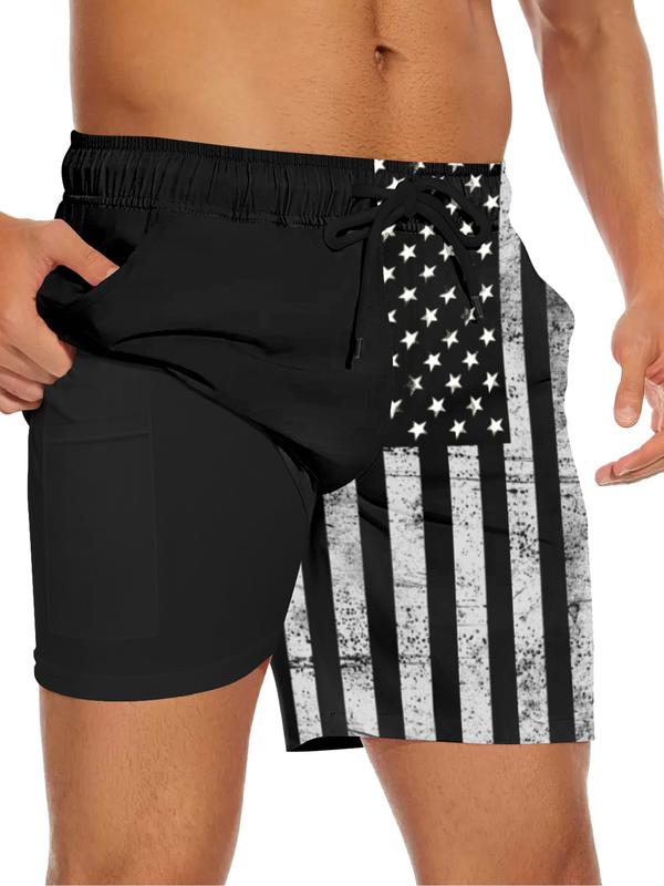 Mens Swim Trunks with Compression Liner Stretch Beach Shorts Quick Dry with Pockets Board Shorts