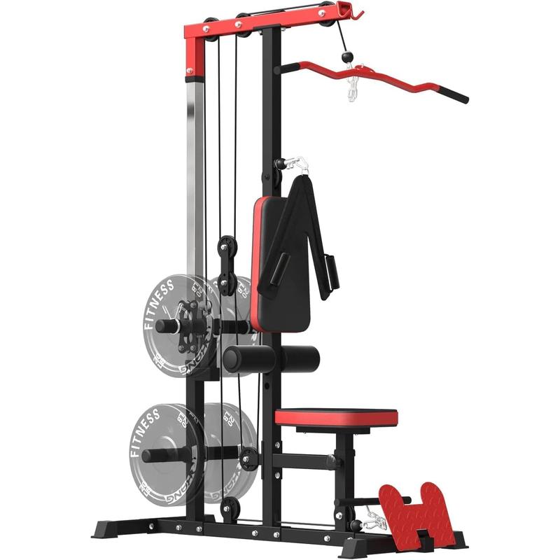 ER KANG LAT Tower: LAT Pull Down & Row Cable Machine with Flip-Up Footplate, High Low Pulley Station & AB Crunch Harness for Home Gym