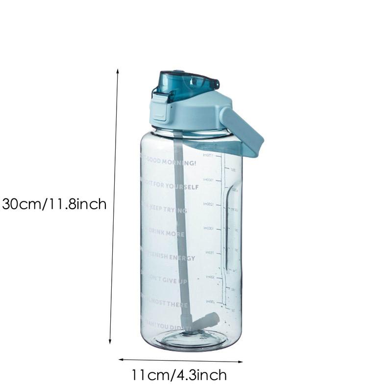 Sports Water Bottle, Large Capacity Straw Drinking Bottle with Time Marker, Ice Cold Water Tumbler, Summer Drinkware, Outdoor Sports Accessories