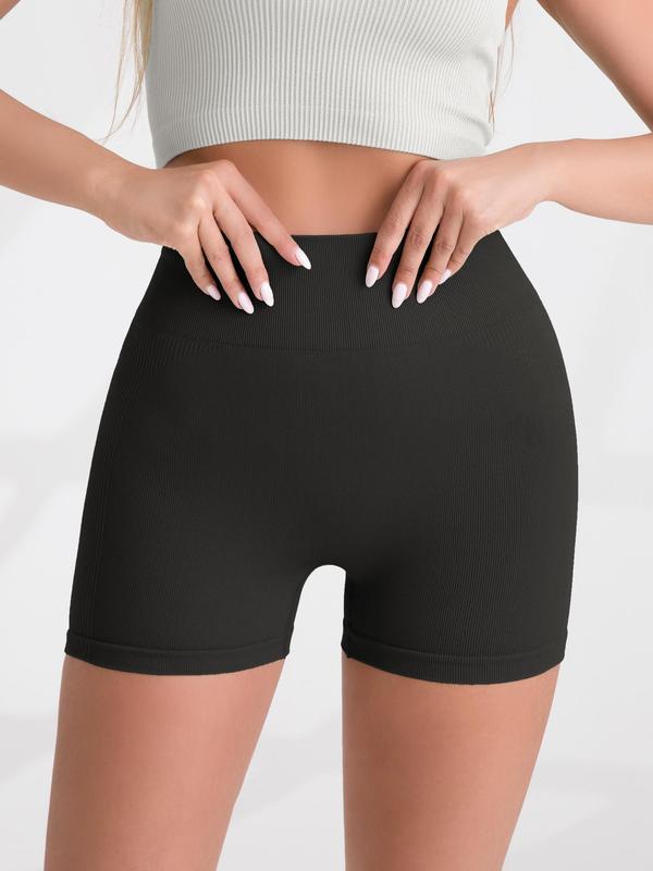 Women's Basic Plain High Waist Sports Short Leggings, Summer Clothes, High Stretch Seamless Scrunch Skinny Gym Shorts for Yoga Fitness, Scrunch Leggings, Ladies Back To School Sportswear Bottoms, Gym Clothes