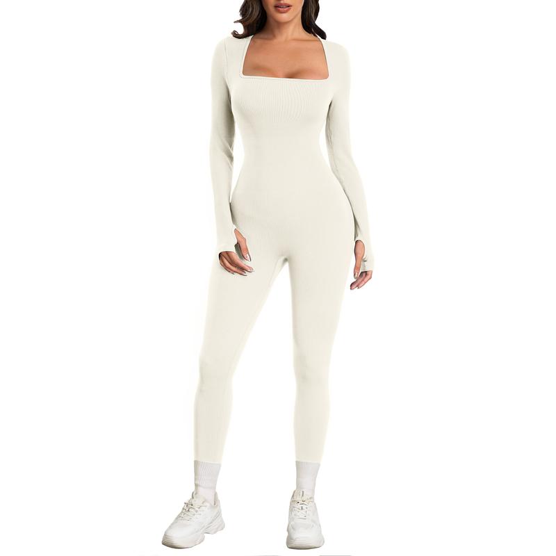 Women Yoga Jumpsuits Workout Ribbed Long Sleeve Sport Jumpsuits