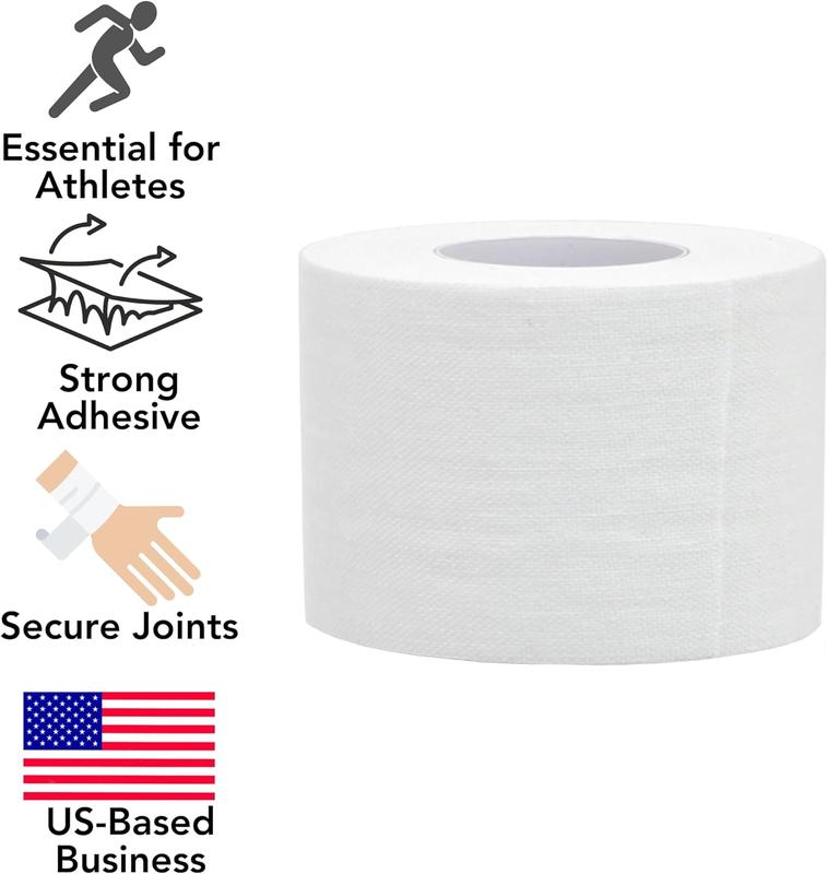 White Athletic Tape (4 Pack), Easy Tear Sports Tape, 1.5 x 24 Feet (8 Yards) Each Roll, Extra Strong, No Sticky Residue