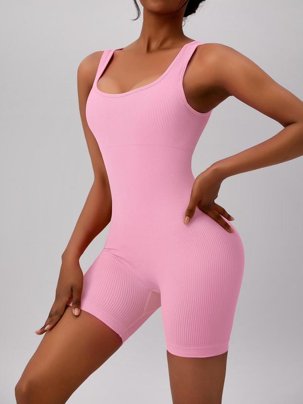 Women's Solid One-piece Sports Bodysuit, Matching Biker Riding Romper Bodysuit, Push Up Sportswear, Summer Outfits 2024, Fitness Bodysuit, Tummy Control