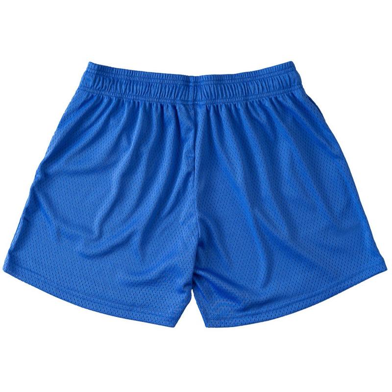 [Kill Crew] Vented Mesh Script Shorts - Blue   Gold, unisex, gym shorts, Elastic