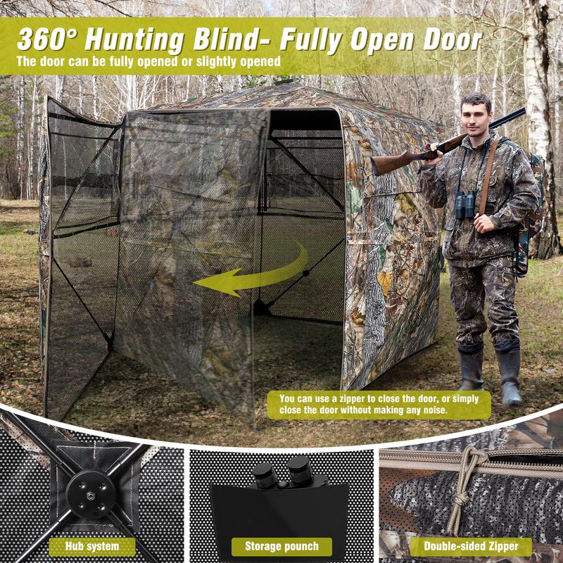 Hunting Blind 270° 360° See Through Ground Blinds with Silent Windows Carry Bag, Two Size Option Portable Hunting Tent for Deer Duck Turkey