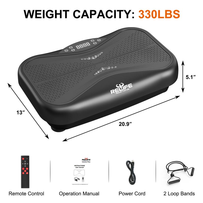 RELIFE REBUILD YOUR LIFE Vibration Plate with 6 Lighting Effects Fitness Vibration Platform Exercise Machine with Loop Bands for Whole Body Workout