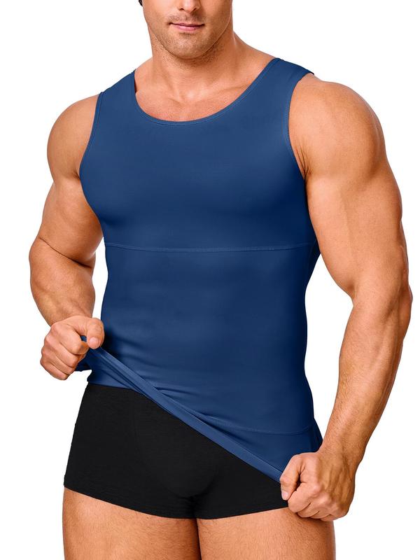 Men's Solid Compression Shapewear Tank Top, Breathable Comfortable Slimming Vest, Compression Shirt, Tummy Control Clothes for Men, Men Shapewear Top for All Seasons, Back To School Wear, Mens Clothing