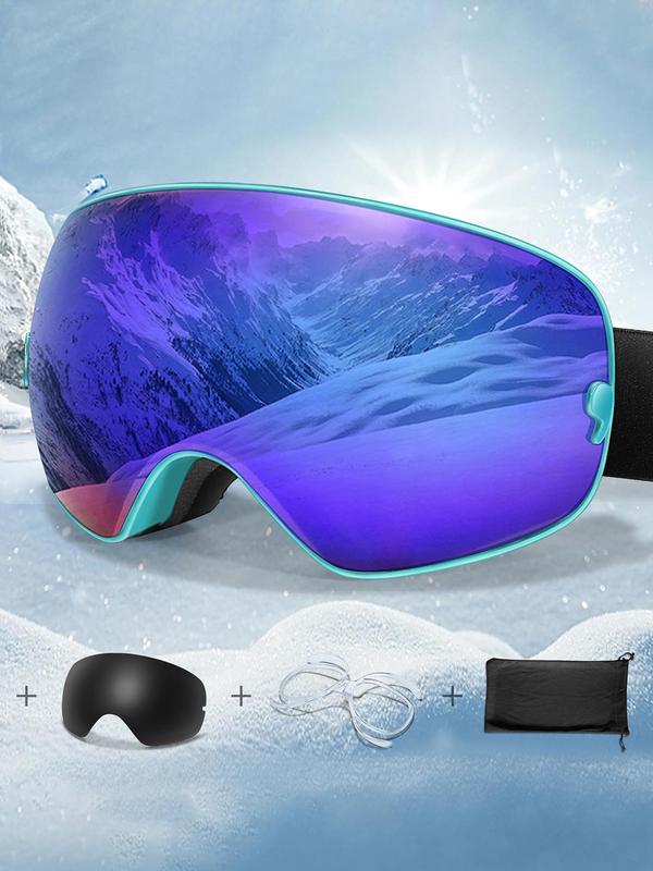 Ski Goggles with Replacement Lens & Storage Bag, UV 400 Protective Skiing Sunglasses, Sports Eyewear for Men & Women