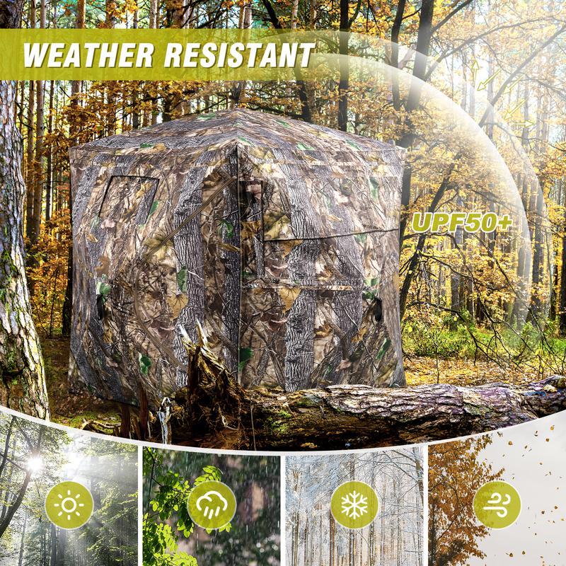 Hunting Blind 270° 360° See Through Ground Blinds with Silent Windows Carry Bag, Two Size Option Portable Hunting Tent for Deer Duck Turkey