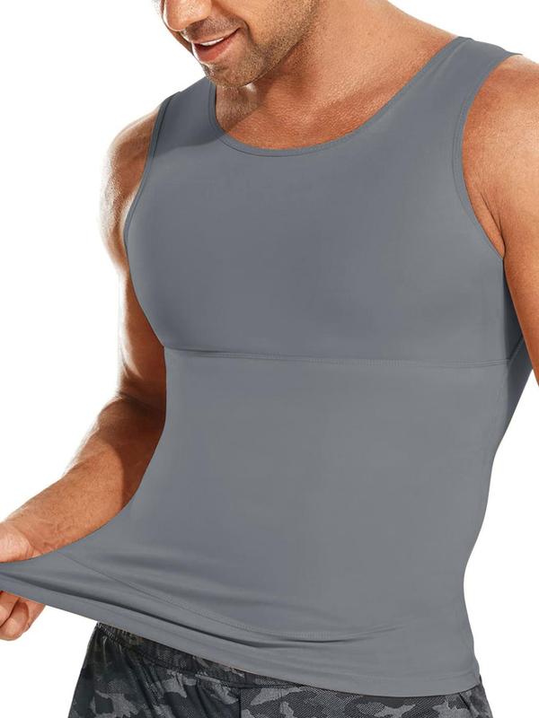 Men's Solid Compression Shapewear Tank Top, Breathable Comfortable Slimming Vest, Compression Shirt, Tummy Control Clothes for Men, Men Shapewear Top for All Seasons, Back To School Wear, Mens Clothing