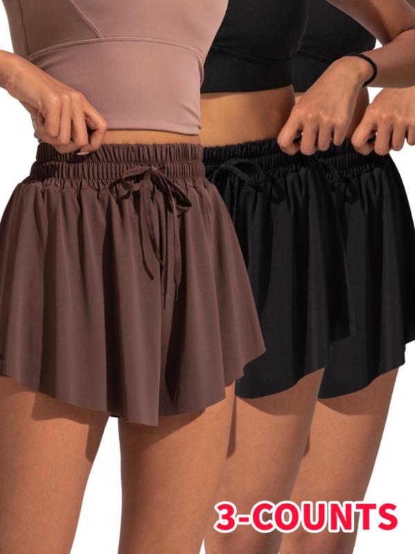 Women's Plain Drawstring High Waist 2 in 1 Sports Skort, Cute Gym Clothes, Sporty Casual Breathable Comfortable Pocket Skort for Tennis Badminton Cycling Running, Ladies Sportswear Bottoms, Earthtone Fallfreshness Birthday Gifts