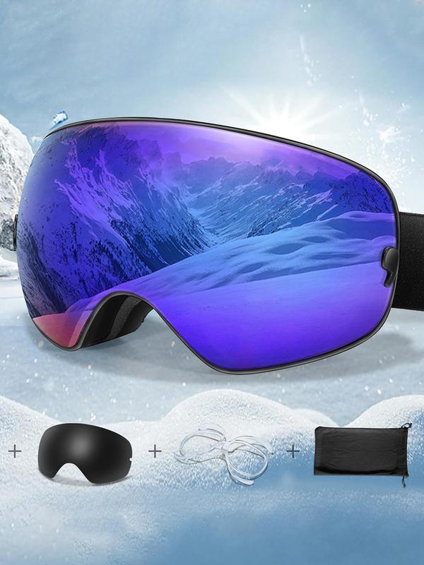 Ski Goggles with Replacement Lens & Storage Bag, UV 400 Protective Skiing Sunglasses, Sports Eyewear for Men & Women