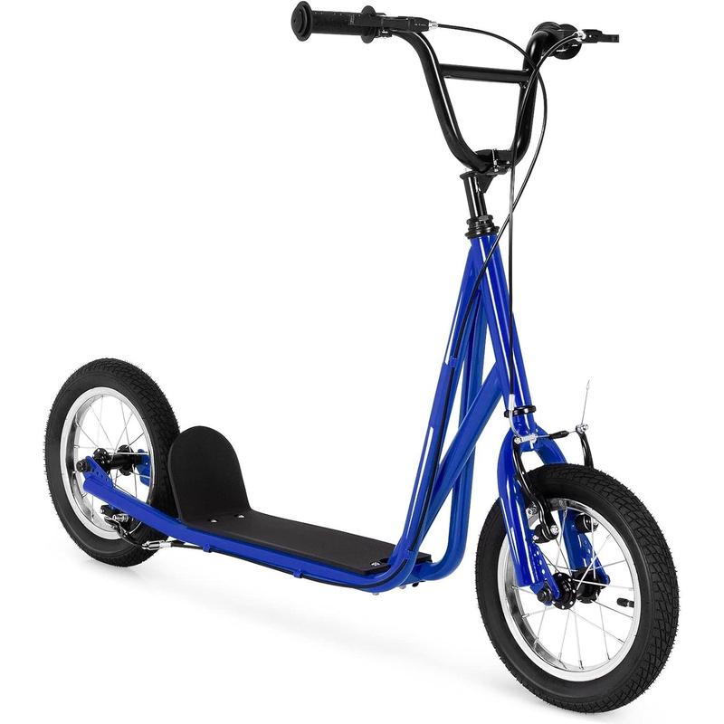 Youth Kick Scooter, Kids Kick Scooter 12Inch Filled Wheels, Carbon Steel Frame, Adjustable Handlebar, Front and Rear Dual Brakes, Toys Adults Teens 8+