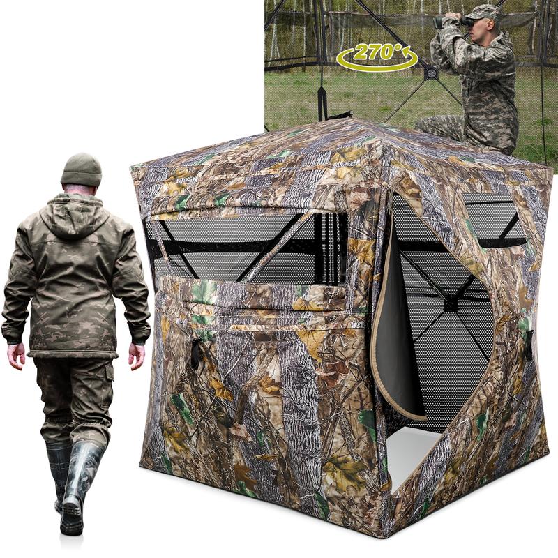 Hunting Blind 270° 360° See Through Ground Blinds with Silent Windows Carry Bag, Two Size Option Portable Hunting Tent for Deer Duck Turkey