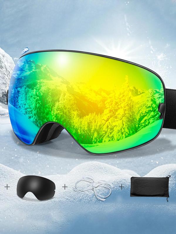 Ski Goggles with Replacement Lens & Storage Bag, UV 400 Protective Skiing Sunglasses, Sports Eyewear for Men & Women