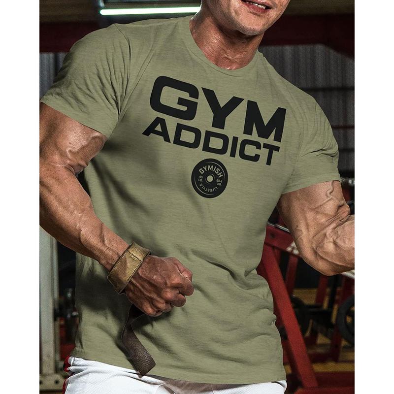 040. GYM-ADDICT Funny Motivational Workout Gym T-Shirt for Men