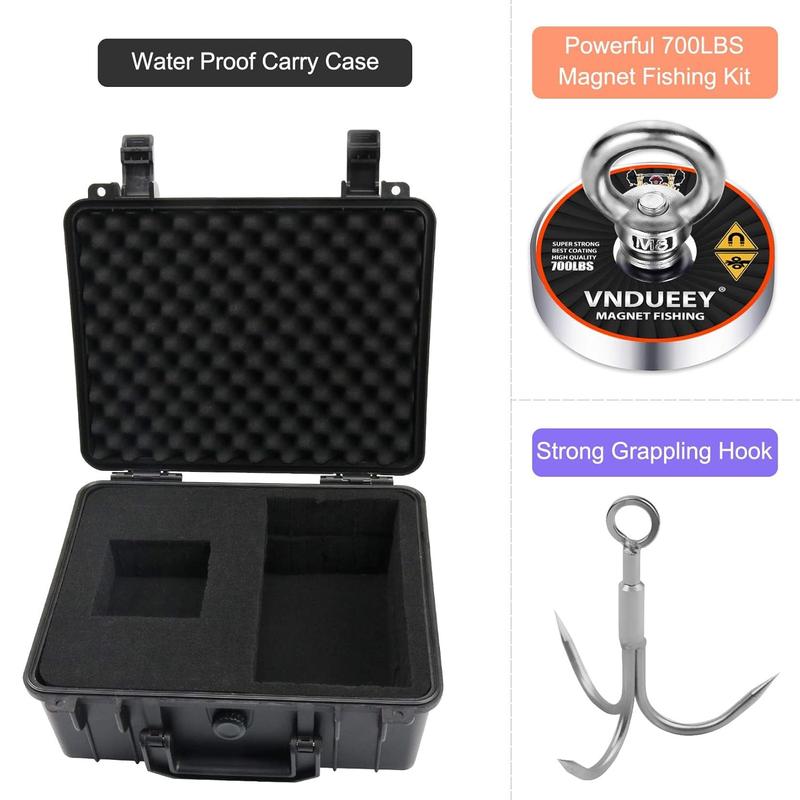 Fishing Magnet Kit with Rope, Fishing Magnets 700 LBS Pulling, Heavy Duty 65FT Rope, Gloves & Locking Carabiner,Threadlocker and Waterproof Carry Case - 2.95inch Diameter