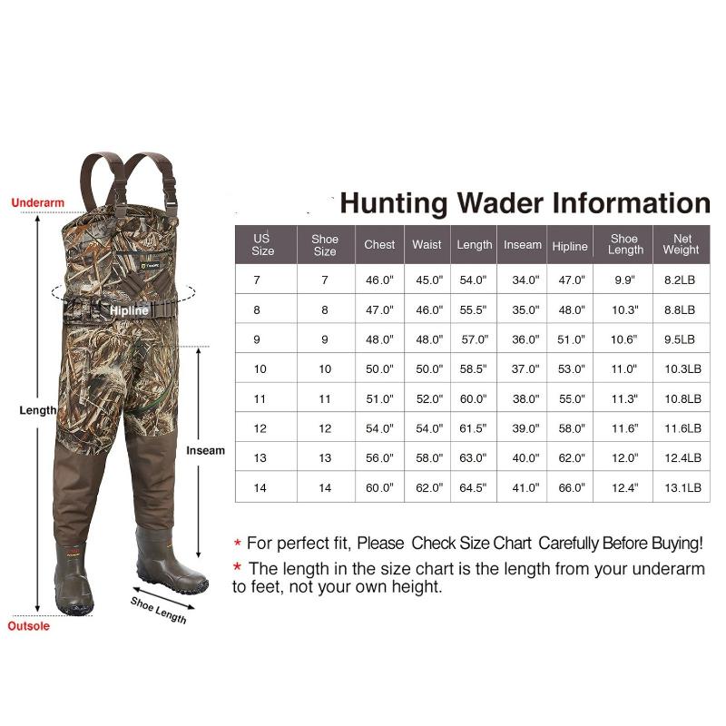 Breathable Hunting Waders Heated 600G 1200G Insulation with Removable Insulated Liner & Battery Pack（Depends on the name of the size））