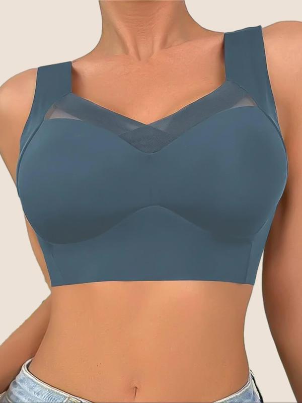 Women's Contrast Mesh Wireless Push Up Sports Bra, Comfortable Breathable Sports Bra, Workout Sets Women, Ladies Sportswear for Indoor Outdoor Wear