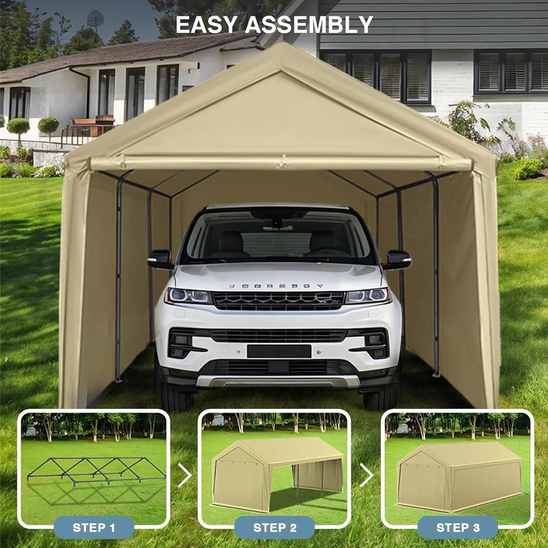 Carport, 10x20ft Heavy Duty Portable Garage, Car Port with Storage Shed, Car Canopy with Removable All-Season Tarp Sidewalls & Doors for Car, Truck, Boat, Party