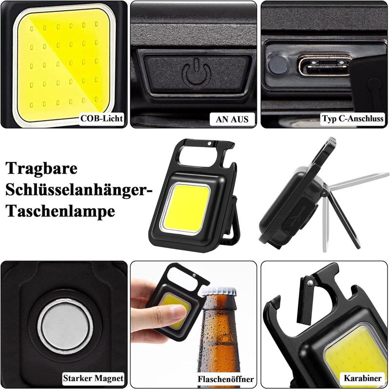 COB Keychain Work Light Mini LED,Camping Lights 800 Lumens Rechargeable Flashlight  Emergency Lamp Mini Torch Keyring Light for Emergency Repair