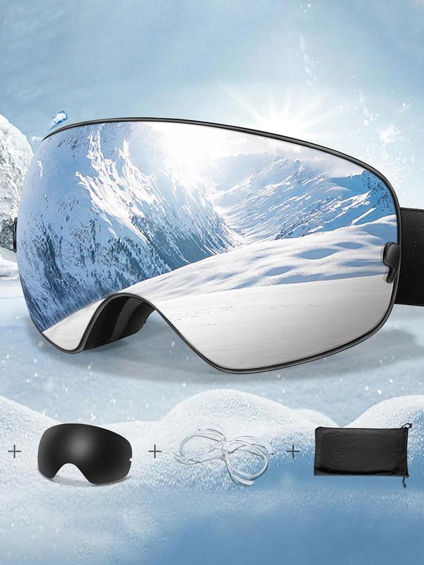 Ski Goggles with Replacement Lens & Storage Bag, UV 400 Protective Skiing Sunglasses, Sports Eyewear for Men & Women