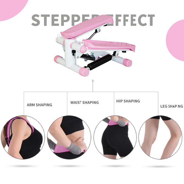 Mini Pink Steppers for Exercise at Home, Stair Step Workout Machine With Resistance Bands, Full Body Cardio Equipment with LCD Monitor