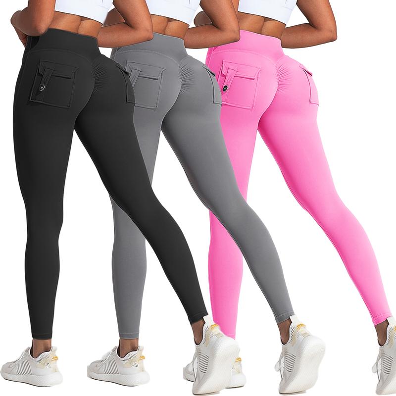 Women's Workout Leggings with Pockets, High Waist and V-Cross Back Butt Lifting for Gym and Yoga