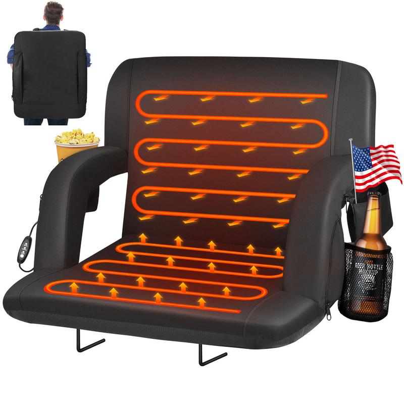 Heated Stadium Seats for Bleachers with Back Support and Wide Cushion, Extra Portable Bleacher Seat Foldable Stadium Chair, USB 3 Levels of Heat, 5 Pockets, for Outdoor Camping Games Sports