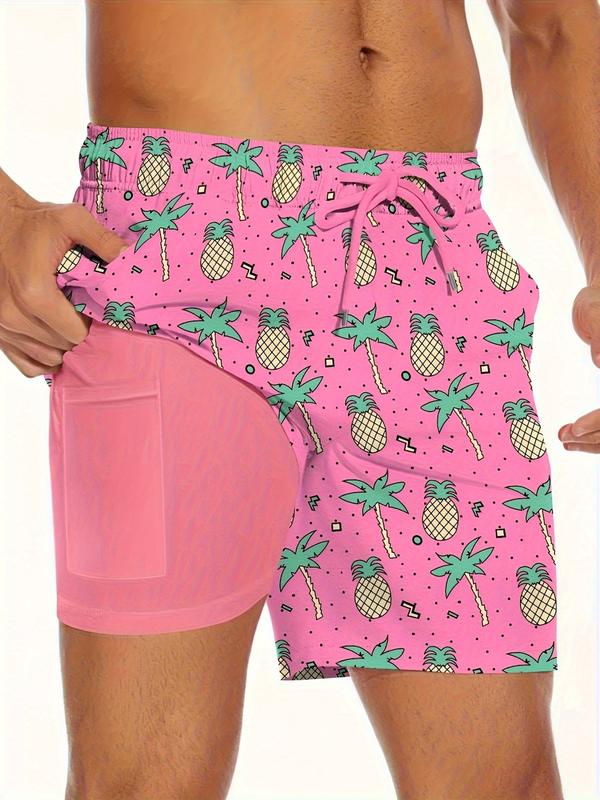 Mens Swim Trunks with Compression Liner Stretch Beach Shorts Quick Dry with Pockets Board Shorts