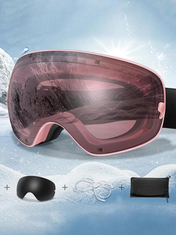 Ski Goggles with Replacement Lens & Storage Bag, UV 400 Protective Skiing Sunglasses, Sports Eyewear for Men & Women