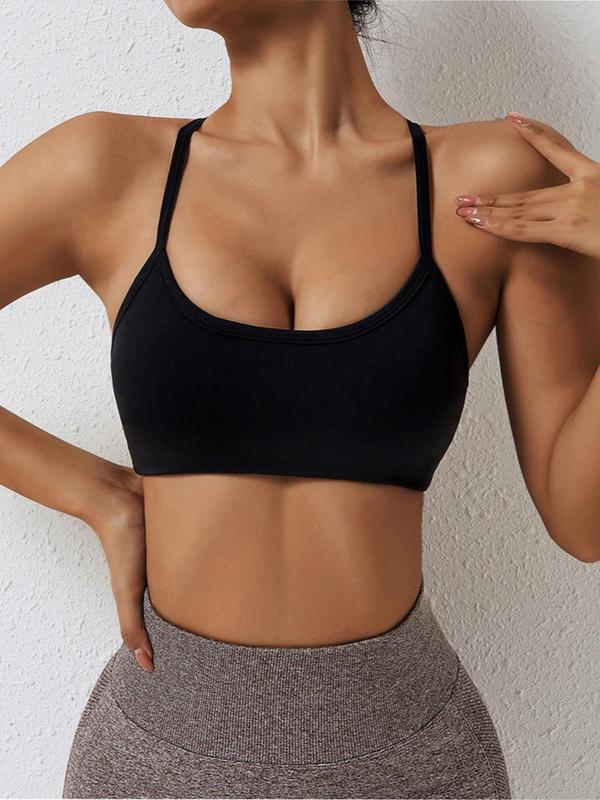 Women's Solid Criss Cross Crop Sports Vest, Sporty Backless Cropped Top for Gym Workout, Ladies Sportswear for Indoor Outdoor Wear, Ladies Sports Tops